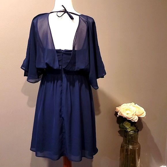 ASOS Fun & Flirty Navy Sheer Open Back Dress Size 4 - Picture 4 of 8